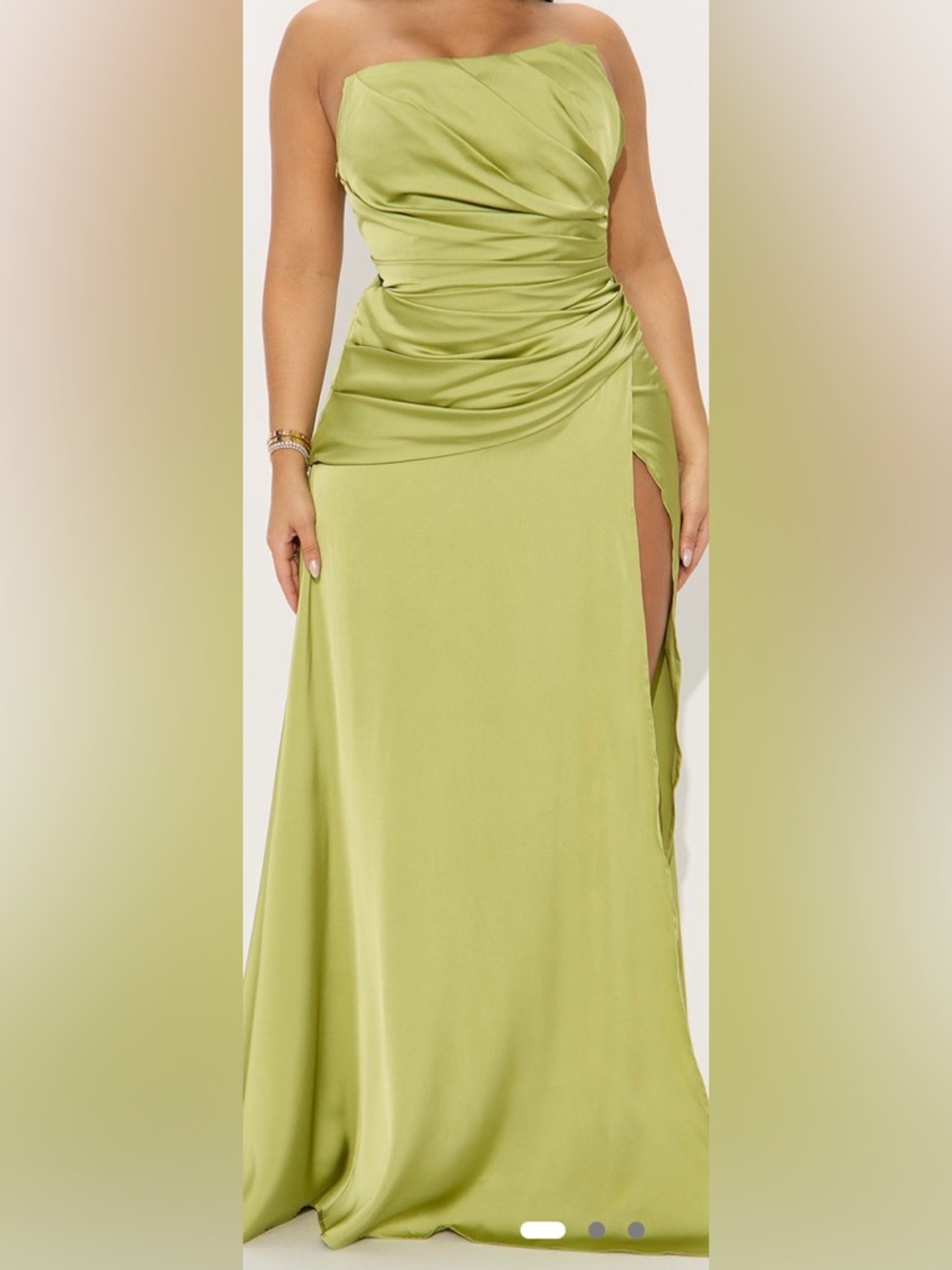 Strapless Olive Green Evening Gown